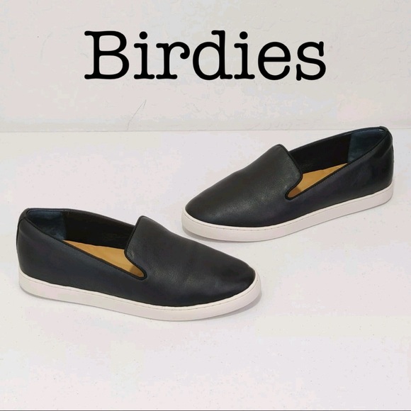 Birdies The Swift Black Leather Slip On Sneakers Size 8.5